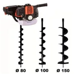GT GARDEN Tarière Thermique 52 Cm3 - 3 CV + Lot De 3 Mèches (80, 100 Et 150 Mm)