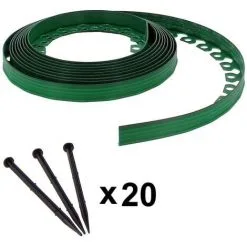 GT GARDEN Bordure De Jardin Flexible Verte - 3,8 Cm X 10 Mètres Avec 20 Piquets D'ancrage