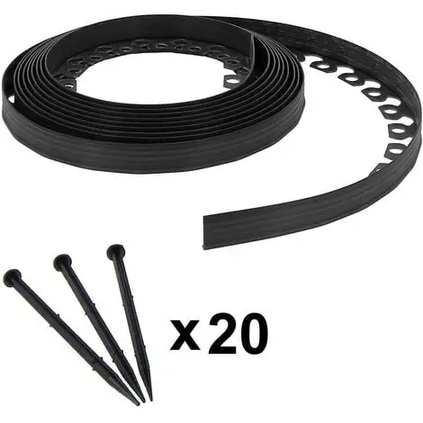 GT GARDEN Bordure De Jardin Flexible Noire - 3,8 Cm X 10 Mètres Avec 20 Piquets D'ancrage 1 GT GARDEN Bordure De Jardin Flexible Noire - 3,8 Cm X 10 Mètres Avec 20 Piquets D'ancrage