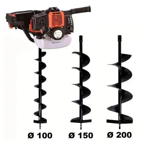 GT GARDEN Tarière Thermique 52 Cm3 - 3 CV + Lot De 3 Mèches (100, 150 Et 200 Mm) 1 GT GARDEN Tarière Thermique 52 Cm3 - 3 CV + Lot De 3 Mèches (100, 150 Et 200 Mm)