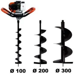 GT GARDEN Tarière Thermique 52 Cm3, 3 CV + Lot De 3 Mèches (100, 200 Et 300 Mm)