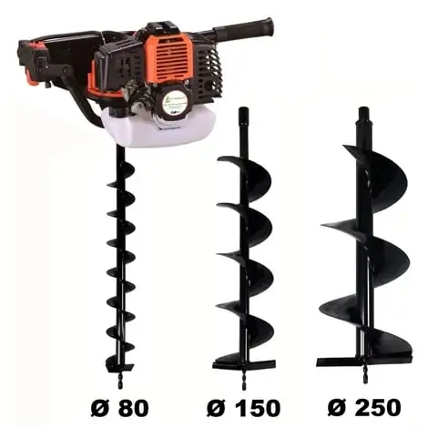 GT GARDEN Tarière Thermique 52 Cm3 - 3 CV + Lot De 3 Mèches (80, 150 Et 250 Mm) 1 GT GARDEN Tarière Thermique 52 Cm3 - 3 CV + Lot De 3 Mèches (80, 150 Et 250 Mm)